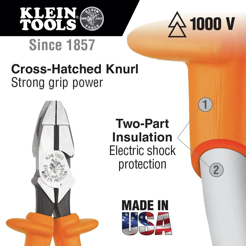 Klein Tools D213-9NE-CR-INS 9 in. Insulated Cutting Crimping Pliers