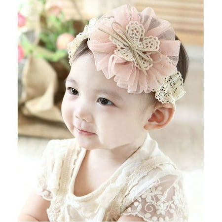 Baby Pink Boa - Kids Baby Flowers Headband Lace Bow Hair Wear Hairband Ribbon Pink