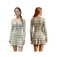 thumbnail image 2 of Argulvti Robe Mini en Tricot de Printemps pour Femme Couleur Unie/imprimé à Rayures Manches Longues Encolure Dégagée Robe Trapèze, 2 of 9