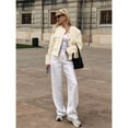 thumbnail image 4 of Womens Cropped Jacket Collarless Button Down Business Casual Fall Outfits Winter Coats White S, 4 of 10