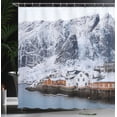 thumbnail image 3 of Ambesonne Snow Shower Curtain, Norwegian Rustic Houses Print, 69"Wx84"L, Purpleblue Cinnamon, 3 of 4