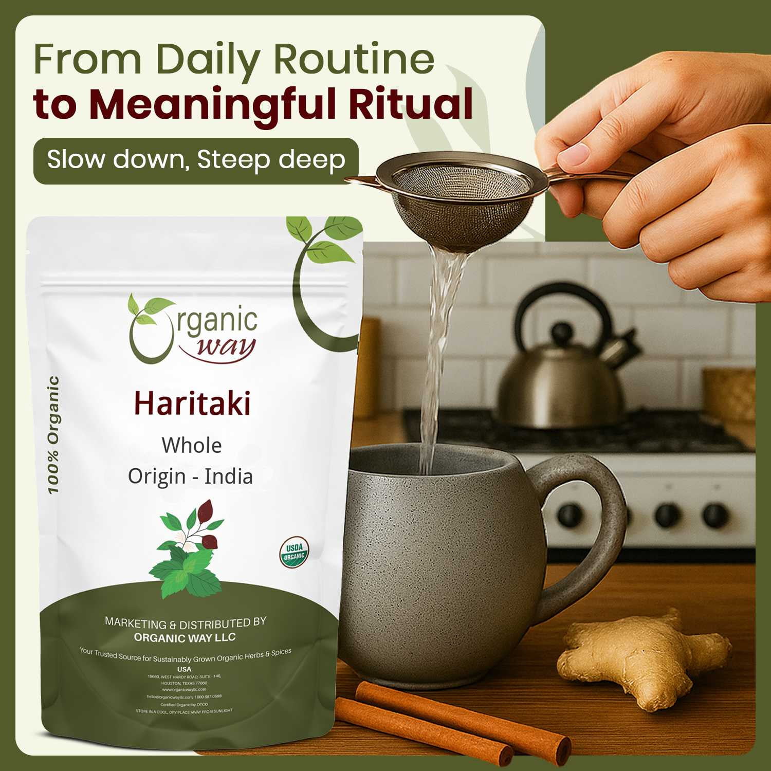 Organic Way Haritaki Whole Herbal Supplements Kosher, USDA Certified Organic, Non-GMO, Gluten-Free, 4 oz