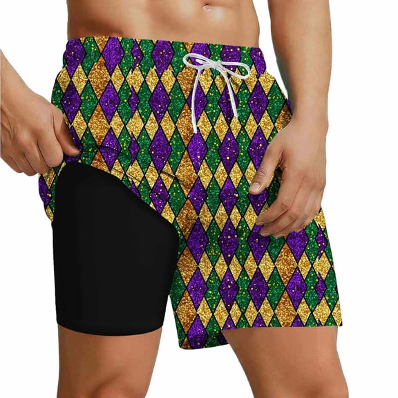 Vetsdori Dry Fit Shorts for Men Summer Short Pants Beach Pocket,Swim Trunks Lining 2 in 1 Casual Ropa Mens Shorts Elastic Waist,Size L