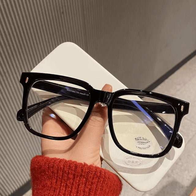 Artefacto de cara lisa Retro, montura negra esmerilada, montura grande, cara redonda, gafas adelgazantes, luz anti-azul, montura lisa a la moda femenina