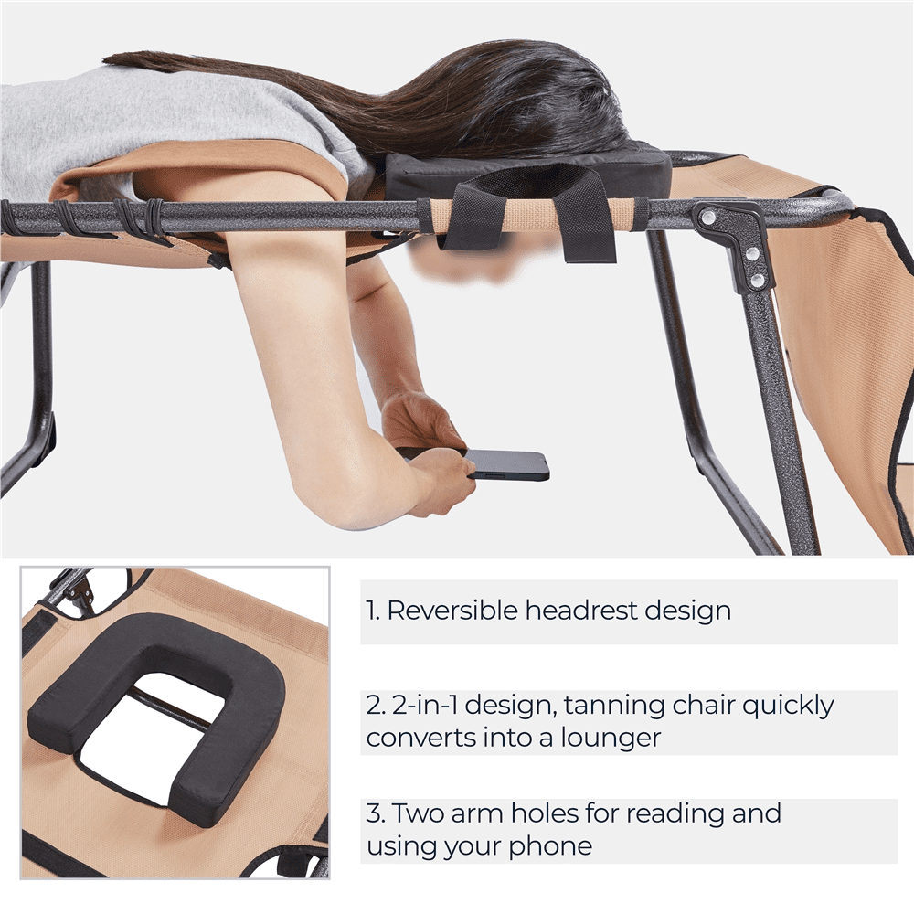 Renwick Outdoor Folding Adjustable Tanning Chair with Face Hole, Beige