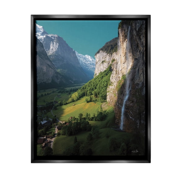 Stupell Industries Valley Cliffs Grassland Landscape Photography Black Floater Framed Canvas Art Print Wall Art, 17 x 21