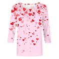 thumbnail image 4 of Valentine's Day Shirts for Women Cute Heart Tees Crewneck 3/4 Sleeve Tops Fashion Summer Tshirts, 4 of 5