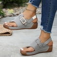 thumbnail image 5 of Yyuenw Women Open Toe Thong Wedge Slides PU Slip On Summer Outdoor Walking Sandals, 5 of 9