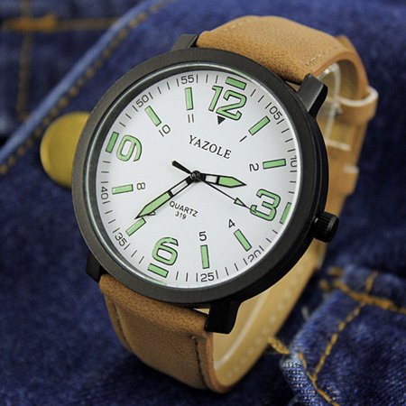 Mens Large Frame Quartz Watch with Leather Strap and Alloy Buckle, 45mm Round Dial, 11mm Thickness