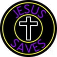 thumbnail image 1 of Purple Jesus Saves White Cross LED Neon Sign 18 X 18 - inches Black Square Cut Acrylic Backing, with Dimmer - Premium built indoor Sign for Home décor, Religious place, Store interior., 1 of 7