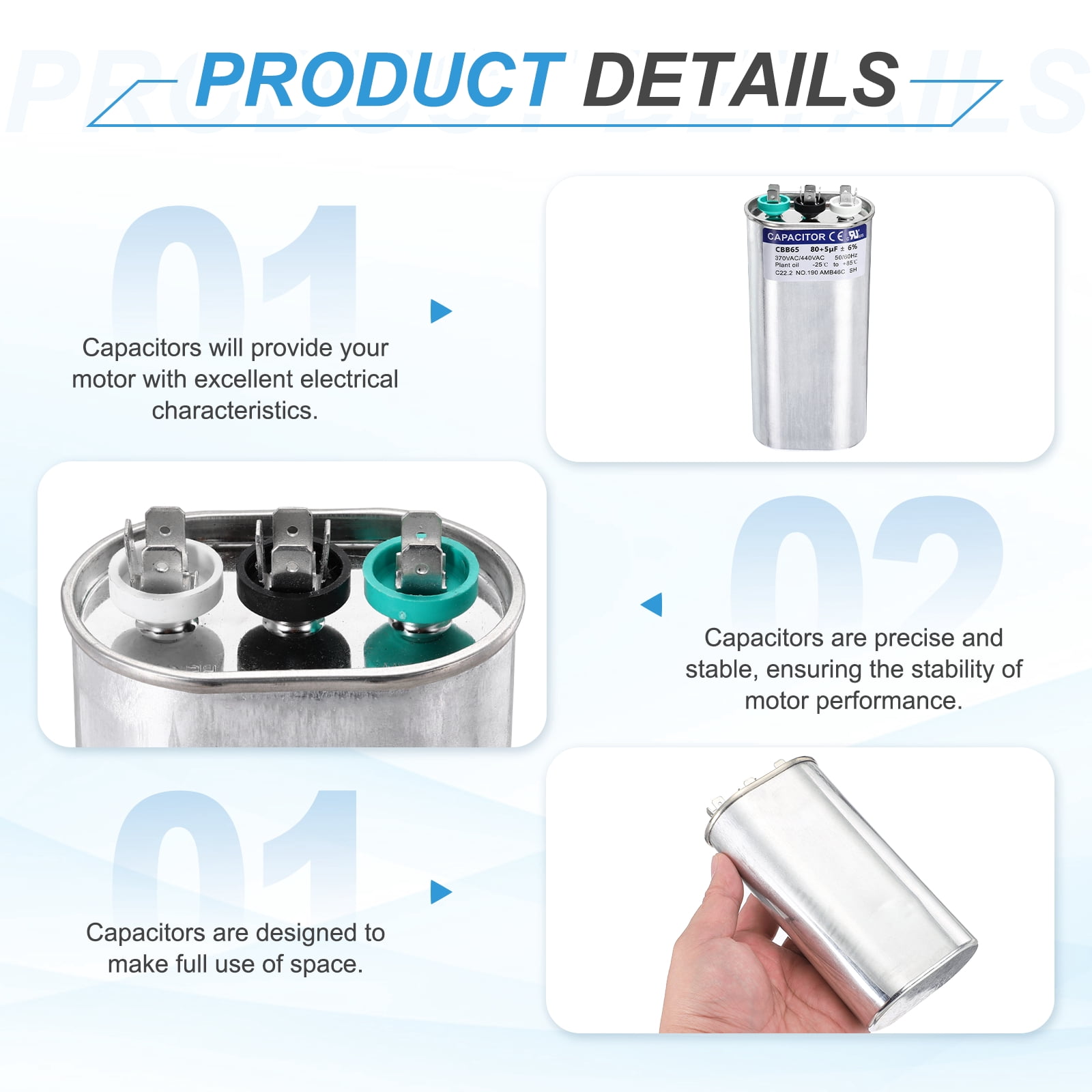 Uxcell 80+5MFD CBB65 Run Start Capacitor 80+5uF, 370/440V Oval AC Capacitor for AC Motor Run, HVAC, Air Conditioner, Condenser Motors