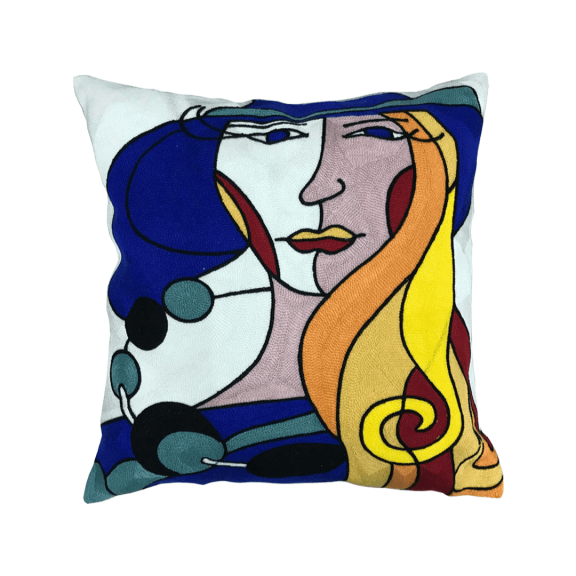 Floorora 18x18 Traditional Mystique Women Portrait Picasso Inspired Blue Decorative Cushion Case, Removable Cover, 1 Count