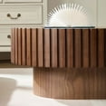 thumbnail image 3 of 43.70 Inch Modern Handcrafted Oval Coffee Table, Walnut with Sturdy MDF Pedestal for Living Room & Bedroom, 3 of 6
