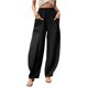 thumbnail image 2 of Pantalones casuales de mujer con bolsillos de color sólido, pantalones elásticos, 2 of 6