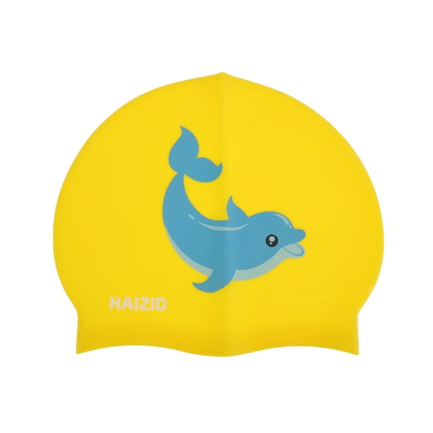 Gorro de natación de silicona de dibujos animados de delfín único 1 Pc Amarillo Azul