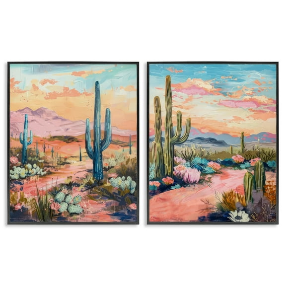 Stupell Industries Cactus Paths & Sunset Landscape & Nature Painting Black Framed Art Print Wall Art, 11 x 14, Set of 2