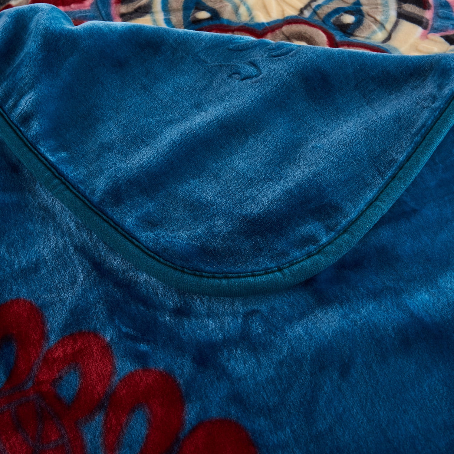 Heavy Thick Fleece Blanket King Size, 9lbs,1 Ply Silky Soft Warm Flower Embossed Raschel Winter Blanket, Minky Soft Plush Blanket for Sofa Bed, 85"x95", Blue & Wine Red