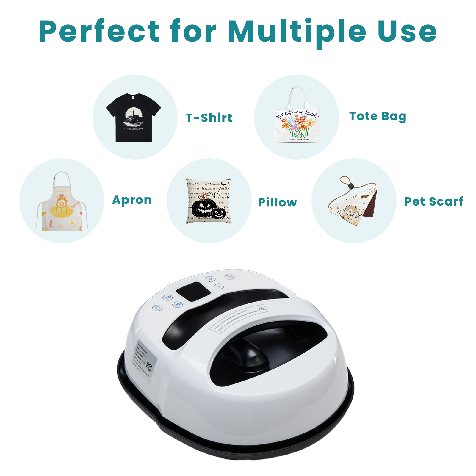 edx Heat Press Machine, Portable Easy-Press for T-Shirts, Tote Bags, Pillows, Aprons & More, 0-450°F Temperature Control with LCD Display