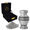 SILVER & BLACK, variant on Nova Niche Small Black Aluminium Cremation Urn for Human Ashes – Mini Memorial Keepsake with Velvet Case