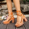 thumbnail image 3 of Rokment Womens Punk Studded Platform Chunky Block Heeled Dressy Sandals 2026 Trendy Casual Leather Ankle Strap Comfortable Arch Support Strappy Dress Summer Shoes Orange Size 9.5, 3 of 6