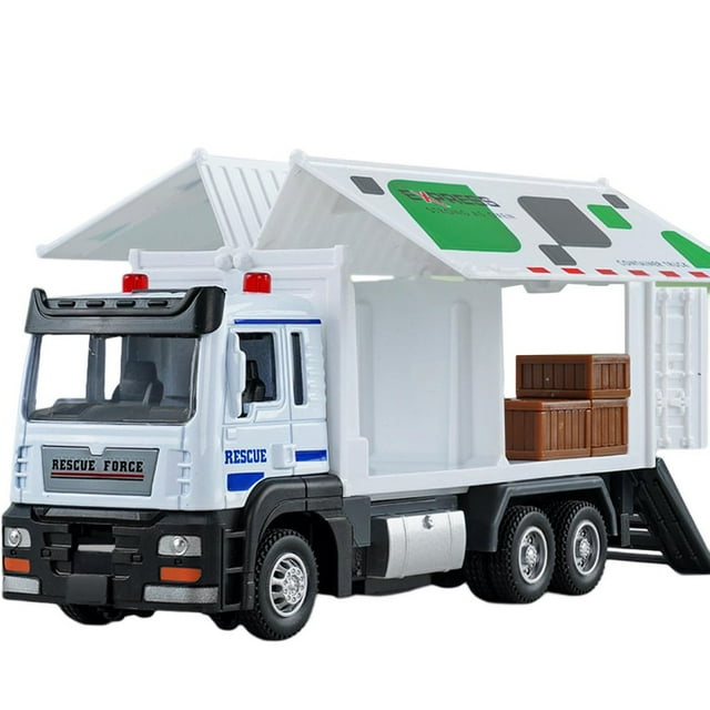 Container Truck Model with Music Light Openable Door 1 32 Scale Realistic Vehicle Toy Ornament Alloy Model Inertia Truck Boys Girls Pull Back Toy Birthday Gift