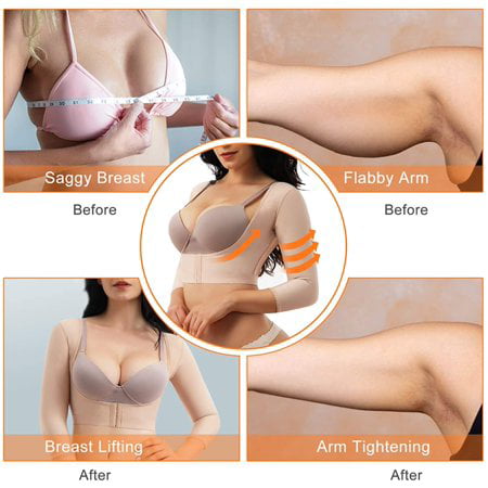 Women Upper Arm Shaper Body Compression Sleeves Post Surgical Slimmer  Humpback Posture Corrector Tops Shapewear (Beige Large) 