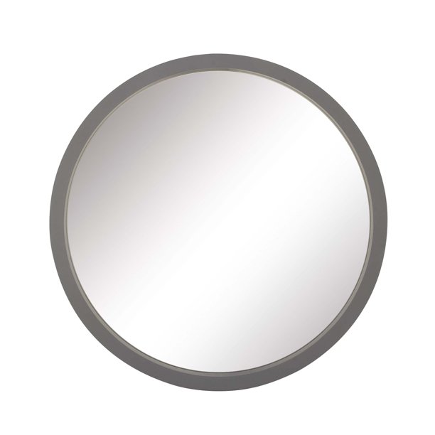 Decmode Contemporary 32 Inch Round Dark Gray Wooden Framed Wall Mirror, Dark Gray