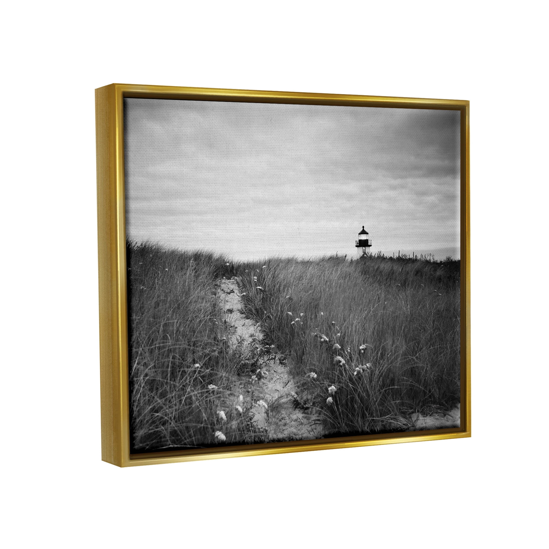 Stupell Industries Nantucket Light Distant Lighthouse Photograph Metallic Gold Floating Framed Canvas Print Wall Art, Design by Aledanda