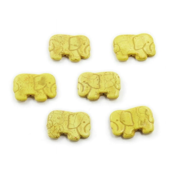 20x40mm Pack Of 6 Yellow Howlite Carved Small Elephant Beads Genuine Gemstone Natural Jewelry Making