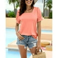 thumbnail image 2 of Mujer Cuello Cuadrado Manga Corta Top Fruncido Patrón Liso Suelto Suave Transpirable Verano Camiseta Rosa XXL, 2 of 6