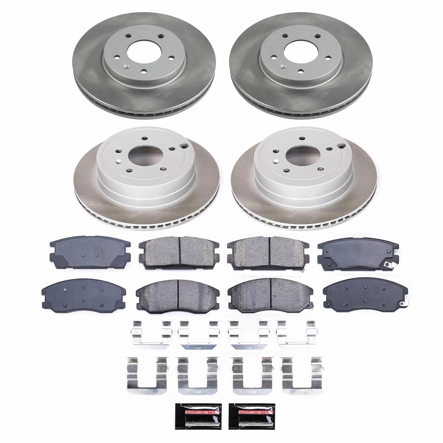 PowerStop Front and Rear Semi-Coated Rotor and Low-Dust Ceramic Brake Pad Kit SC2091