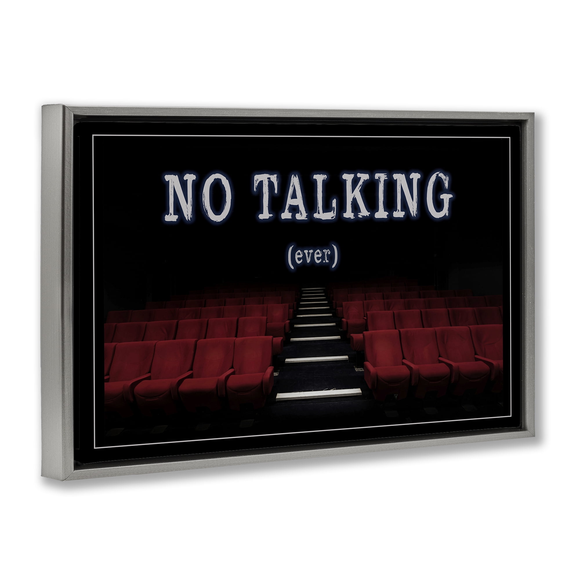 Stupell Industries No Talking Move Theater Entertainment Painting Gray Floater Framed Canvas Art Print Wall Art, 25 x 17