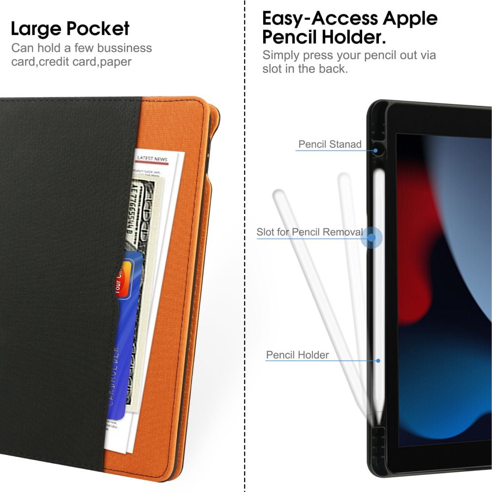 iPad 6th/ 5th Generation Cases, iPad Air 2/ Air Case, iPad 9.7 Inch Case Cover 2018/2017 with Pencil Holder, Auto Sleep/Wake, Multiple Viewing Angles - A1893 / A1954 / A1822 / A1823, Black/Brown