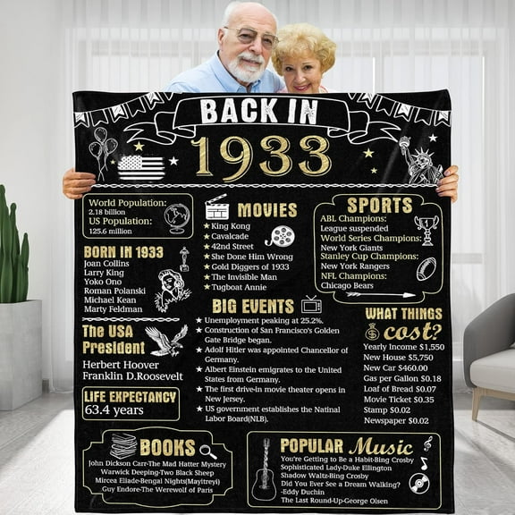 Happy 91th Birthday Gifts for Women Men, 91th Birthday Gift Ideas for Wife Husband Mom and Dad, Parents Wedding Anniversary Blanket, Back in 1933