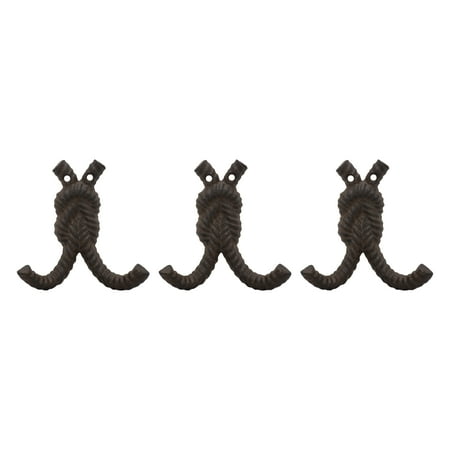 

Parisloft Antique Brown Set of 3 Rope Cast Iron Double Wall Hooks