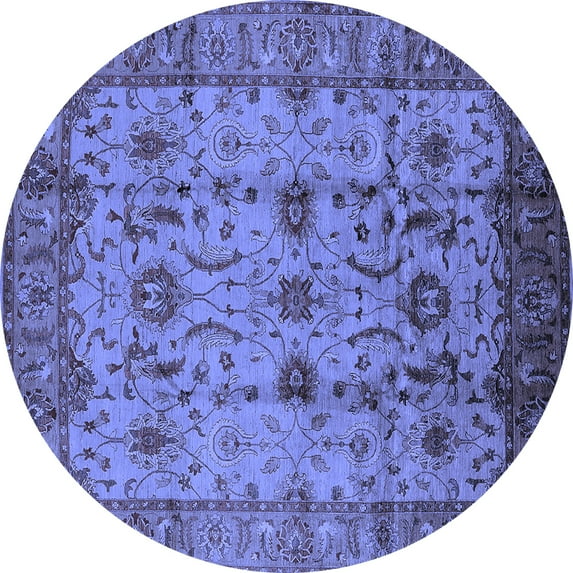 Ahgly Company Machine Washable Indoor Round Oriental Blue Traditional Area Rugs, 5' Round
