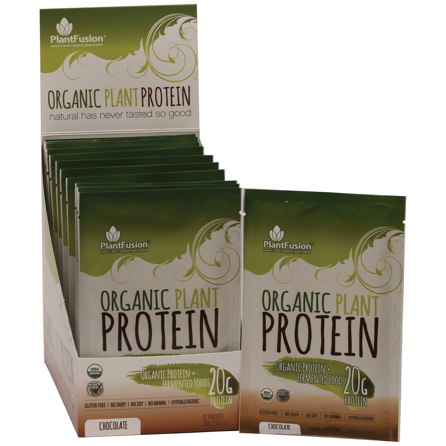 PlantFusion Organic Plant Protein Packets, Chocolate, 12 Ct