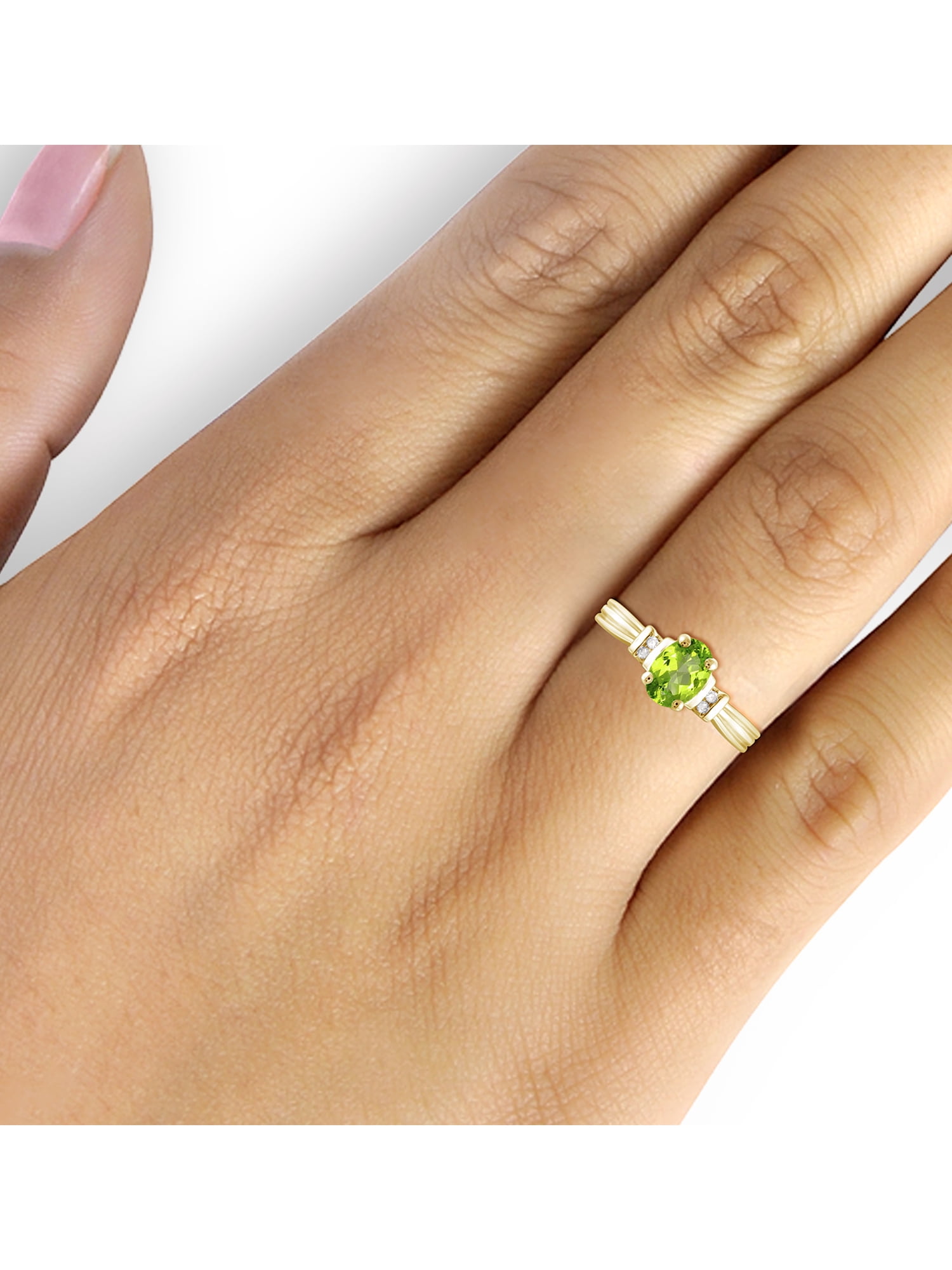 JewelersClub Peridot Ring Birthstone Jewelry – 0.80 Carat Peridot 14K Gold Plated Silver Ring Jewelry with White Diamond Accent – Gemstone Rings with Hypoallergenic 14K Gold Plated Silver Band