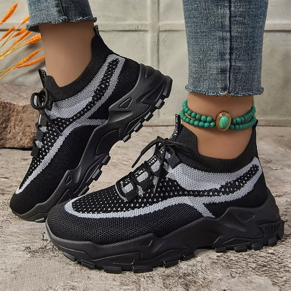 YOUYEDIAN Orthopedic Dress Shoes for Women Arch Support Tennis Shoes Wide Non Slip Slip on Volleyball Shoes Mesh Stretch Comfortable 2026 Foam Shoes (Black)