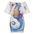 thumbnail image 6 of Seahorse Watercolor Women's Off The Shoulder Ruffles Summer Wedding Guest Loose Casual Party Beach Dress, 6 of 9
