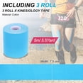 thumbnail image 2 of Uxcell 5.5 Yard x 3 Inch Kinesiology Tape, Adhesive Cotton Sports Muscle Support Tapes Waterproof Elastic Tape Light Blue 3 Roll, 2 of 7