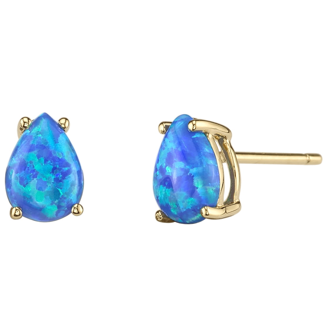 1 ct Pear Shape Created Blue Opal Stud Earrings in 14K Yellow Gold ...