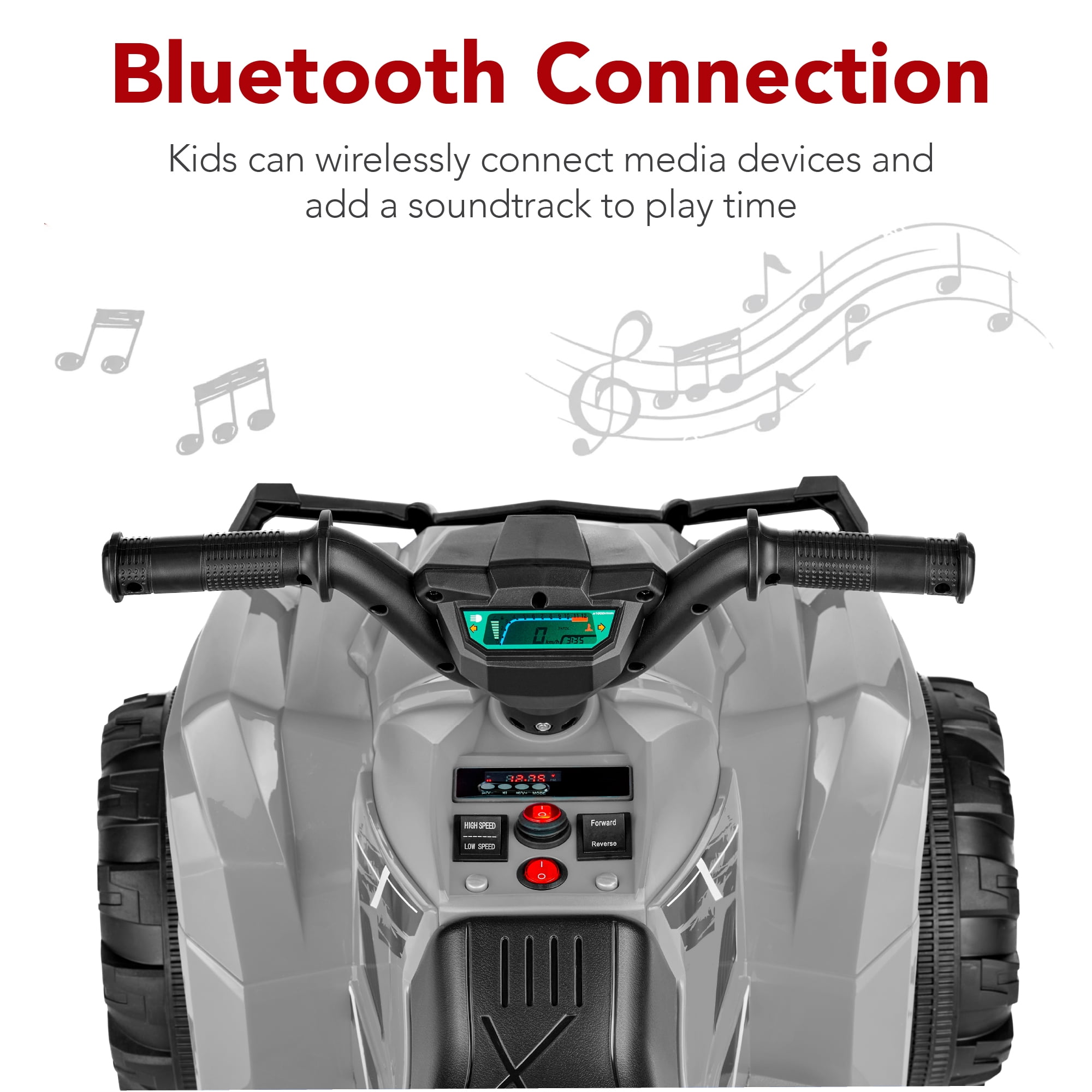 Best Choice Products 12V Kids Ride-On ATV Quad w/ Bluetooth, 2.4mph Max, Treaded Tires, LED Lights, Radio - Gray