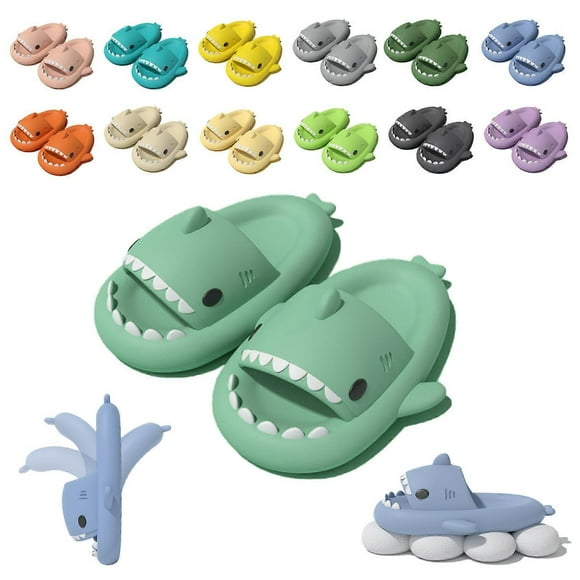 (light green 38-39)Shark Slides Kid Adult Women Men Shark Slippers - Cloud Shark Slide Beach Sandals Unisex Pillow House Slipper