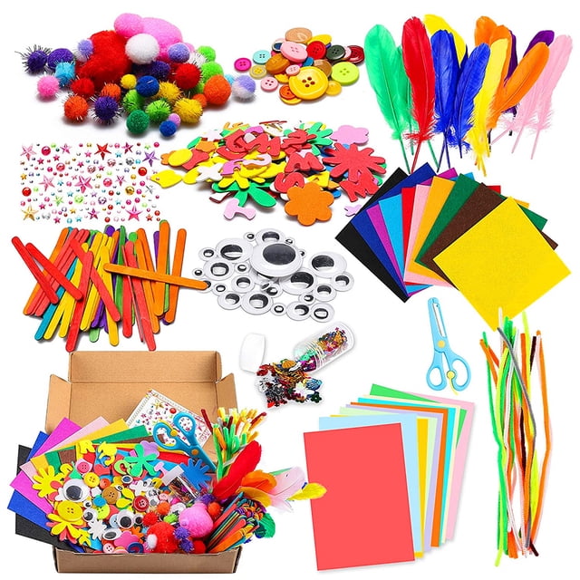 Hvxrjkn 1000 Pzas de Suministros de Artes y Manualidades para Niños de 4 5 6 7 8 9 Manualidades DIY Escuela Jardín de Infantes Artesanías Navideñas