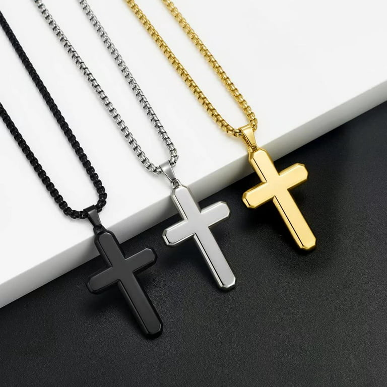 TINGN Layered Cross Necklace for Women Stainless Steel Gold Silver Black  Rose Gold Paperclip Chain Layering Cross Pendant Cross Necklace for Women 