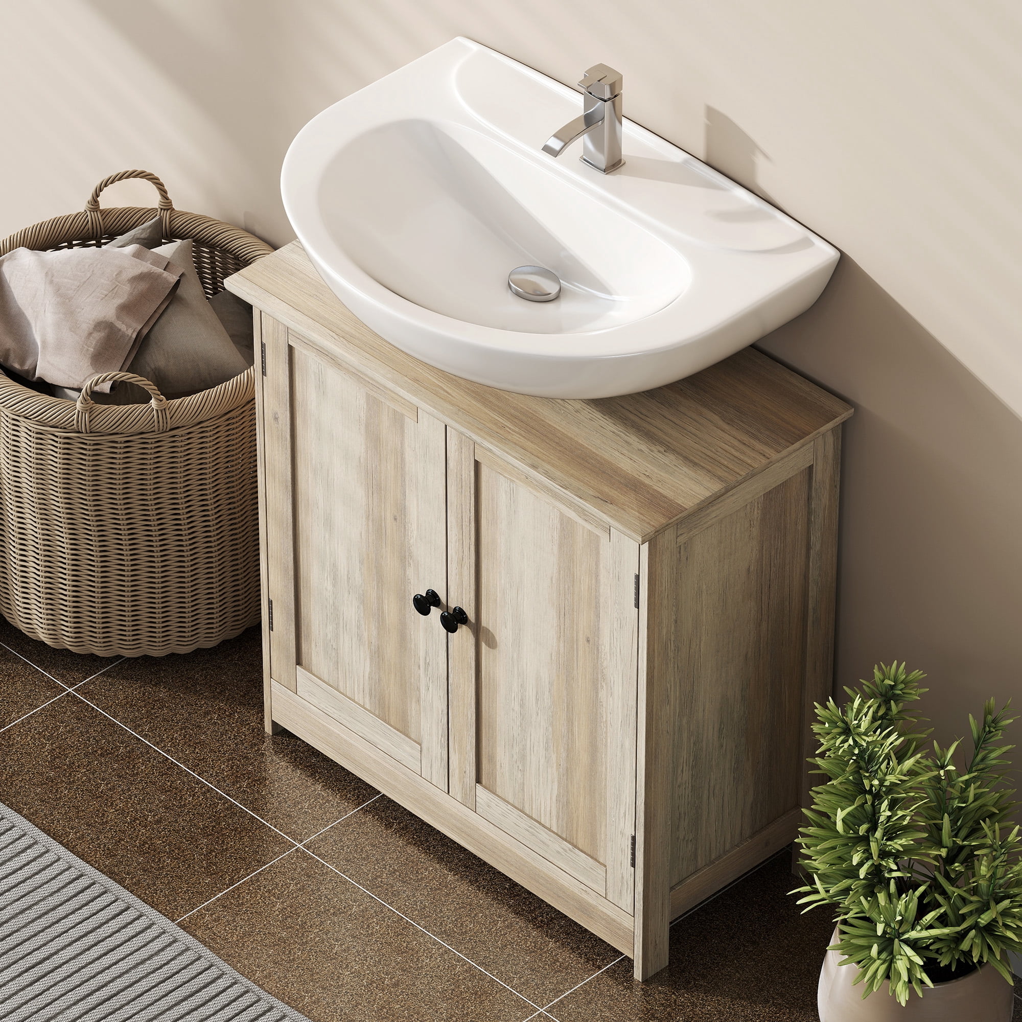 Bathroom Cabinet, Under Sink Vanity with Adjustable Shelf, Weathered Gray Oak, 23.5 in L x 11.75 in W x 23.5 in H
