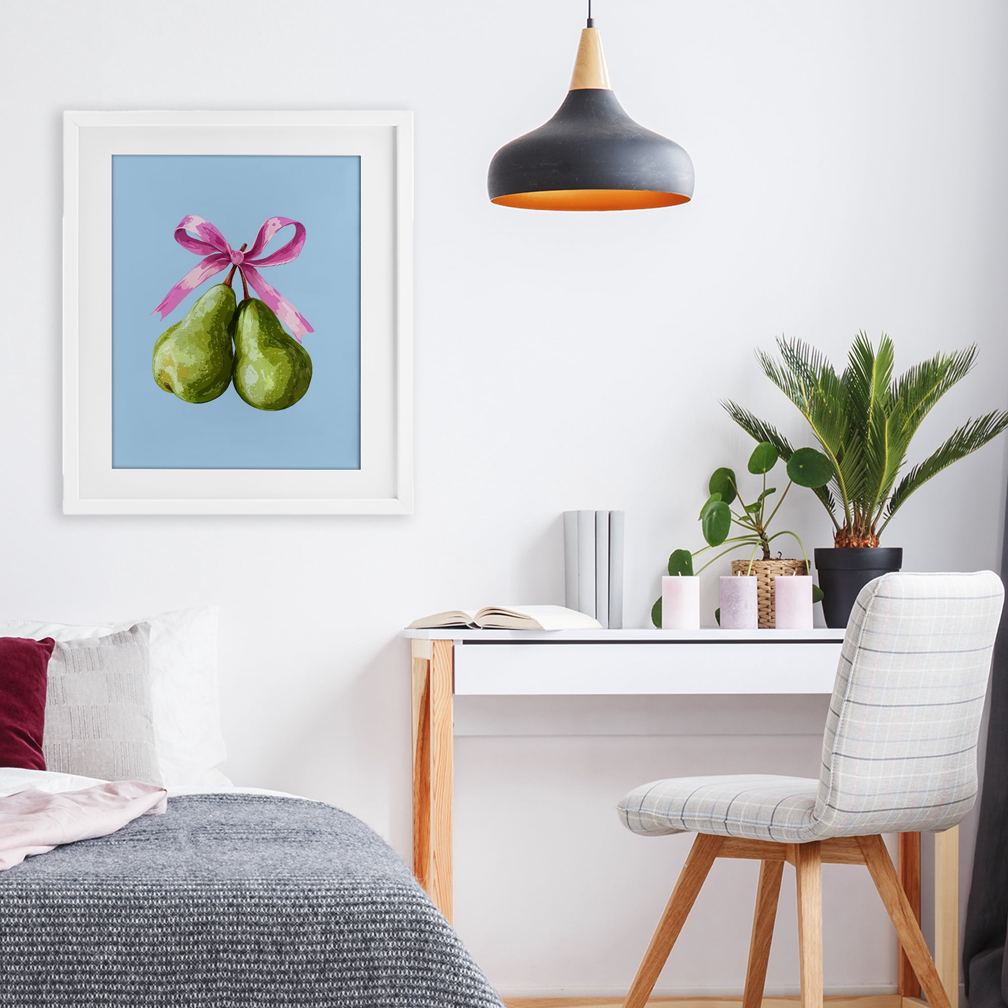 Stupell Industries Twin Pears with Ribbon White Framed Print Under Glass, design by Imagine It Images