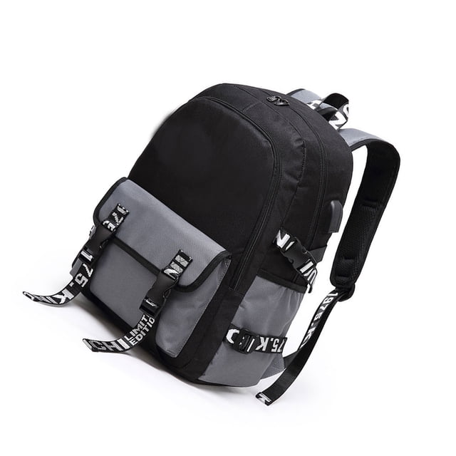 Minnieouse escolar con USB, bolsa de almacenamiento para tableta de trabajo universitario, viaje, Camping, botella de agua informal, Mochilas Negro