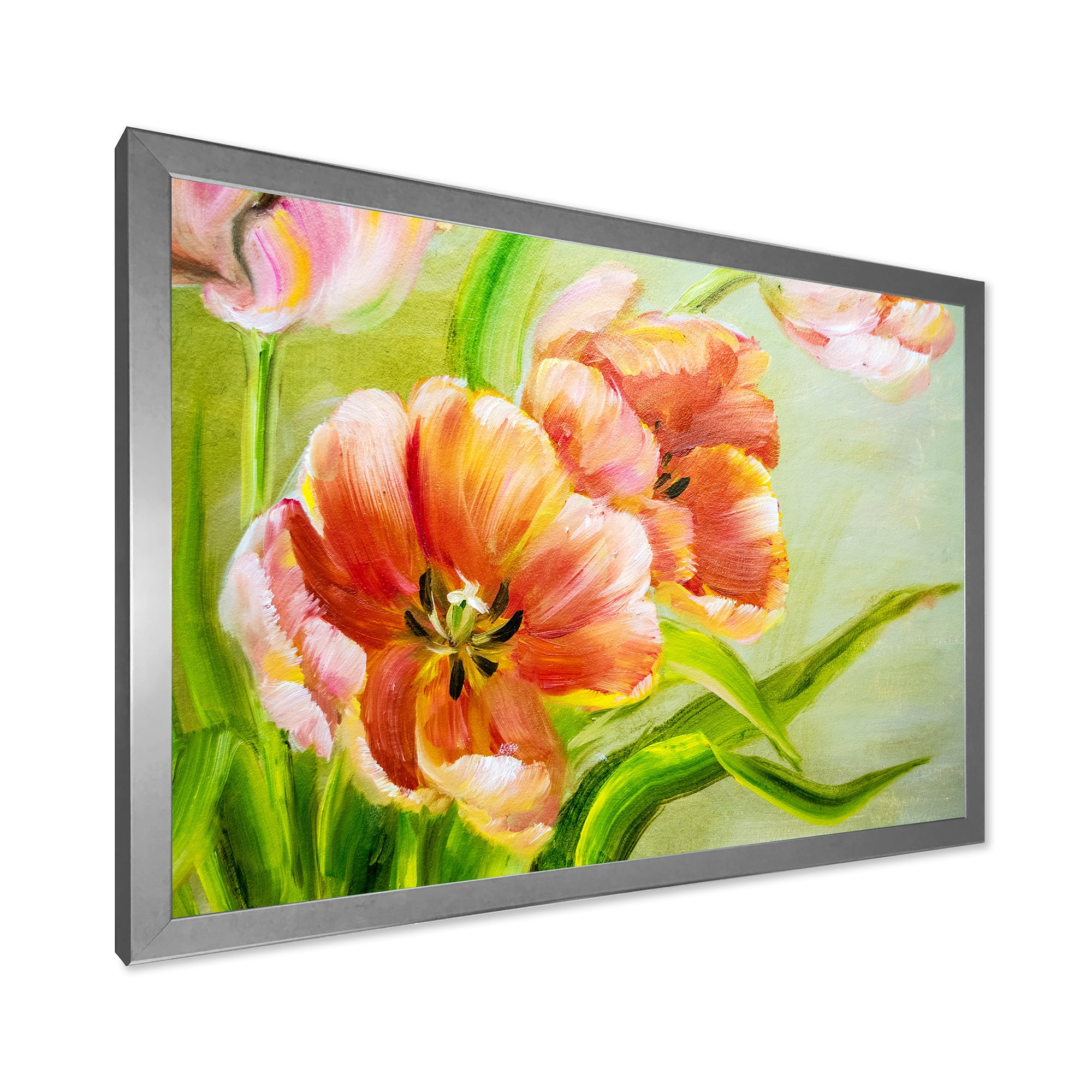 Designart 'Ancient Red Tulips Flowers II' Traditional Framed Art Print